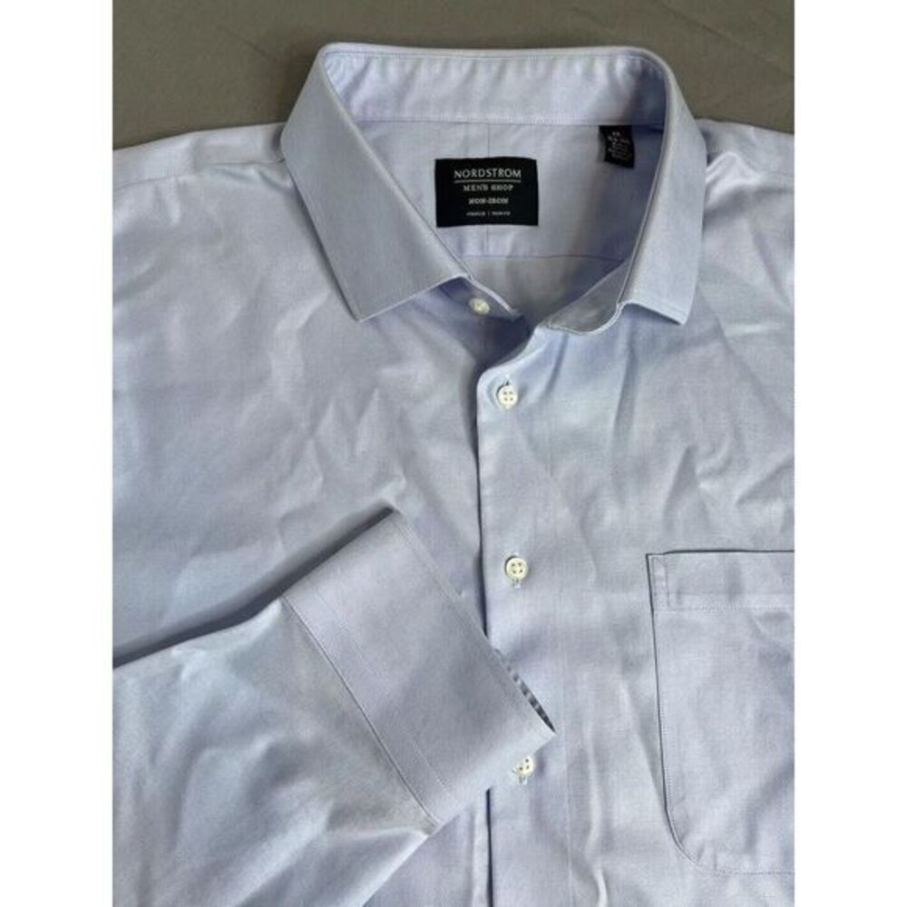 Nordstrom Men's Shop Dress Shirt Size 18 34-35 Trim Fit Non-Iron Long Sleeve